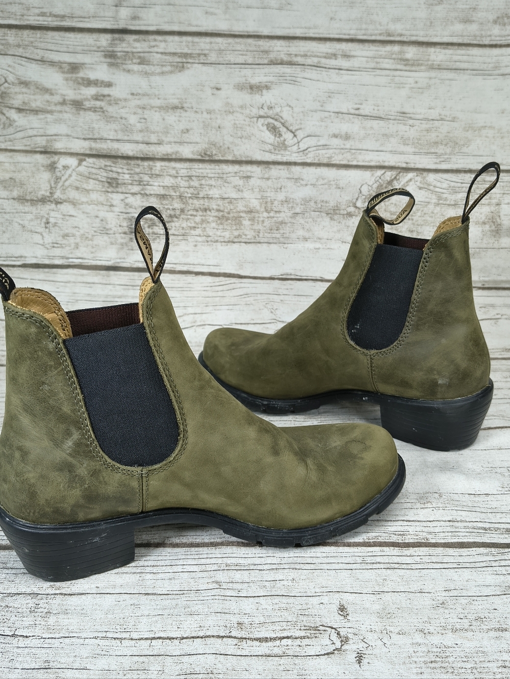 Blundstone Talon Olive Green Heeled Slip On Boots Women Size 8